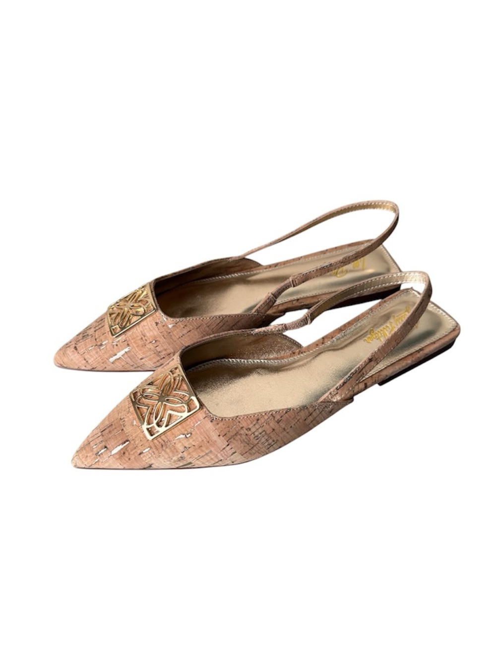 Lilly Pulitzer Gold Cork Pointed Toe Brit Slingback Flats Size 9
